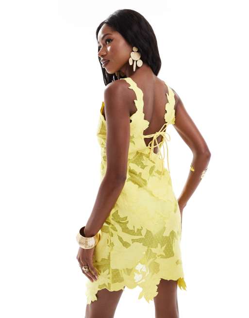 Asos yellow embroidered dress online