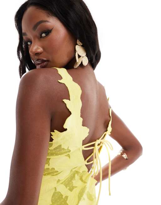 ASOS DESIGN lace cutwork embroidered mini dress in yellow ASOS