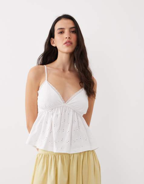 ASOS DESIGN lace detail broderie babydoll vest in white - view 1