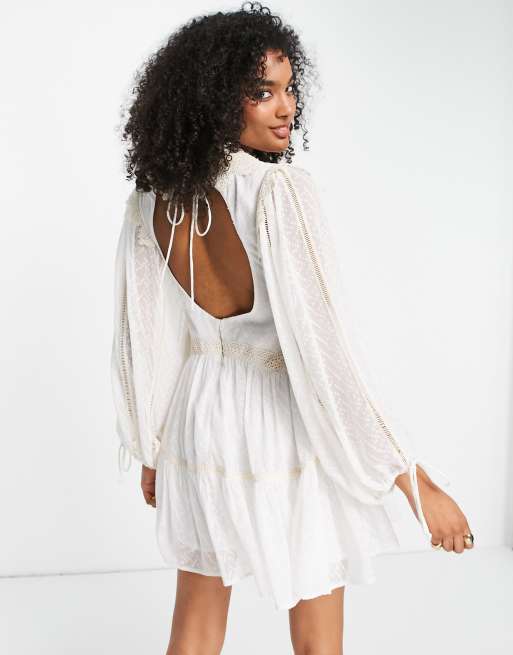 ASOS DESIGN lace detail mini dress with tiered skirt in texture | ASOS