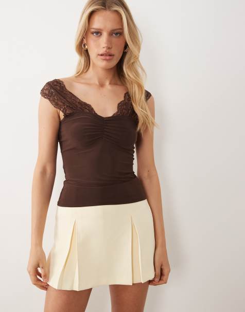 ASOS DESIGN lace detail top in brown - view 1
