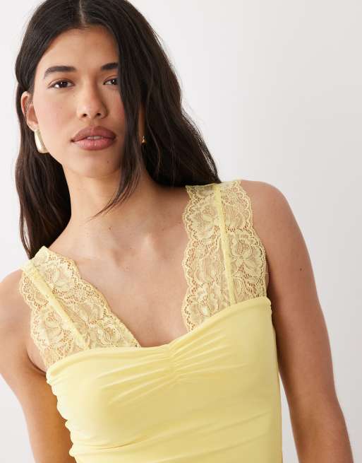 ASOS DESIGN lace detail top in yellow, 3 of 4