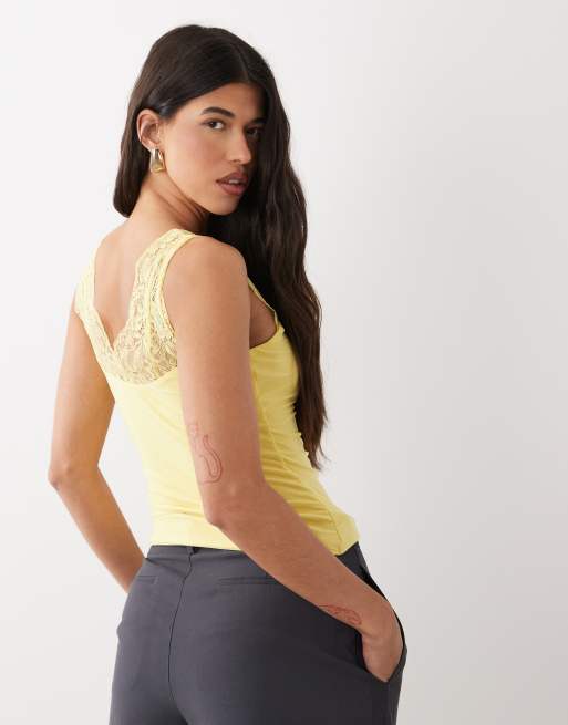 ASOS DESIGN lace detail top in yellow, 4 of 4