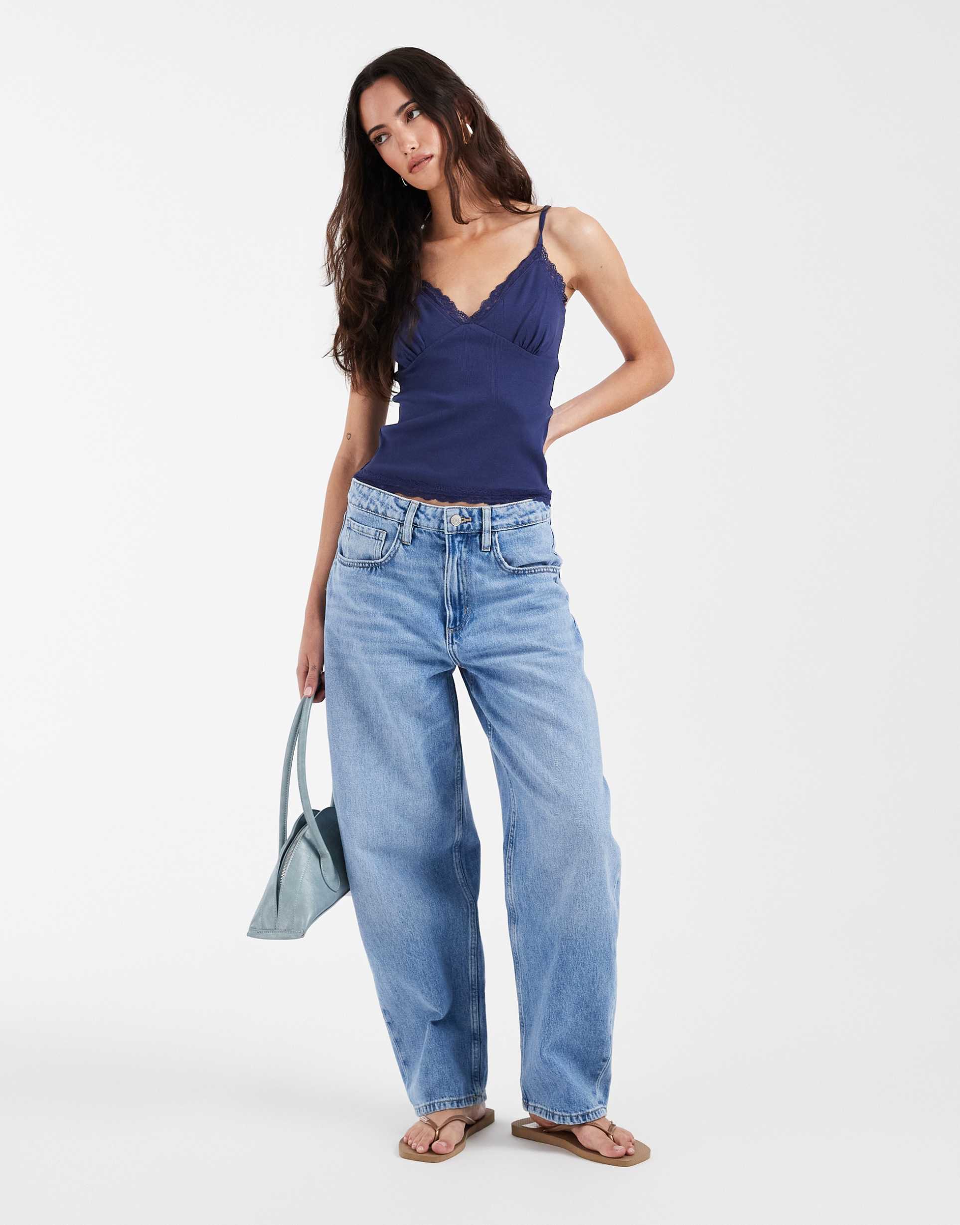 asos design lace detail v neck cami in navy