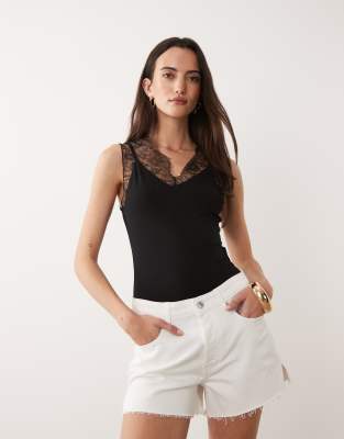 Asos Design Lace Detailing Bodysuit In Black