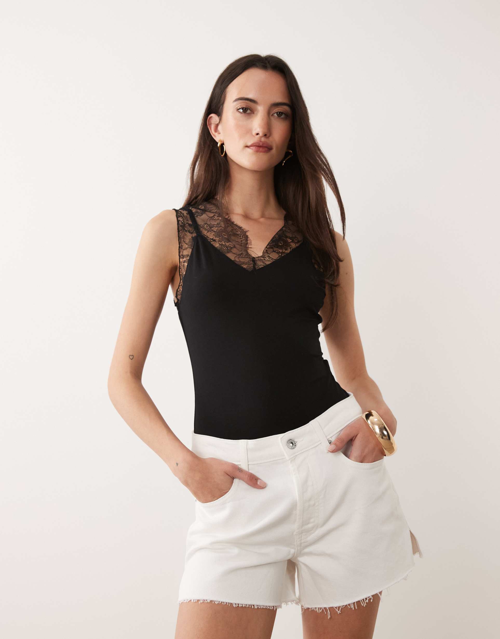 asos design lace detailing bodysuit in black