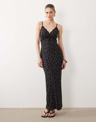 Asos Design Lace Detailing Polka Dot Mesh Cami Dress-multi In Black