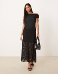 [ASOS DESIGN] ASOS DESIGN lace fallen shoulder midi dress in black S BLACK