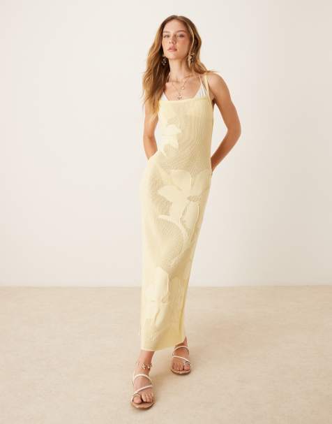 ASOS DESIGN lace floral knit maxi dress in buttermilk - view 1