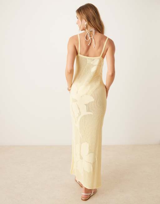 ASOS DESIGN lace floral knit maxi dress in buttermilk