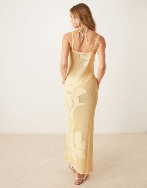ASOS DESIGN lace floral knitted maxi dress in buttermilk, 3 of 4
