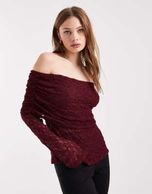 Asos Design Lace Fold Over Off Shoulder Top In Black