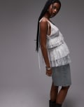 [ASOS DESIGN] ASOS DESIGN lace frill detail longline top in ivory-White XS Ivory