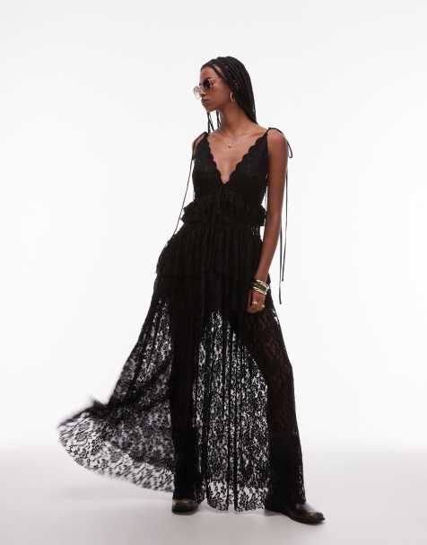 ASOS DESIGN lace frill volume maxi dress in black - view 1