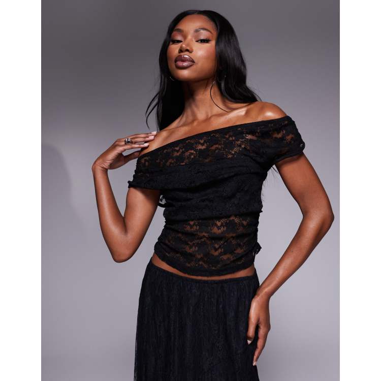 トップス SCULPTOR layered lace tee Black Edikted Layered Lace Sleeve T-Shirt | PacSun