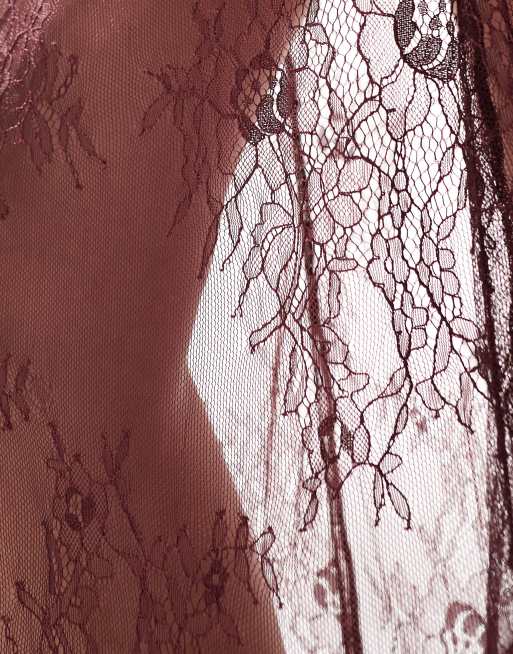 ASOS DESIGN lace godet maxi skirt in burgundy