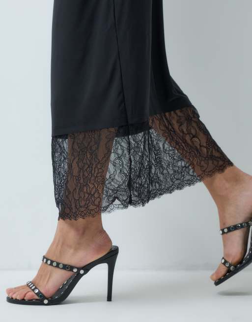 ASOS DESIGN lace halter detail midi dress in black, 4 of 5