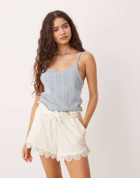 ASOS DESIGN lace hem detail waffle shorts - view 1