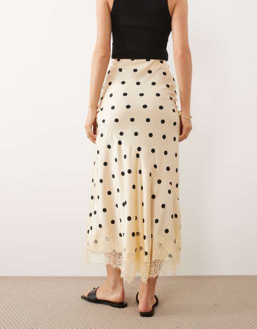 ASOS DESIGN lace hem fishtail maxi skirt in polka dot print - MULTI, 5 of 5