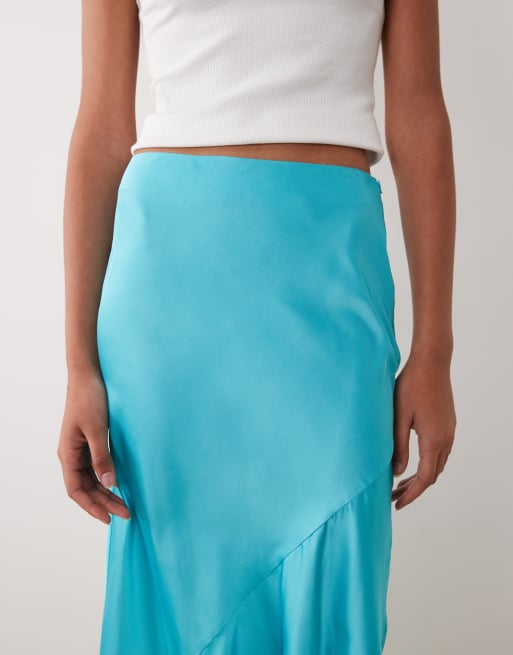 ASOS DESIGN lace hem fishtail maxi skirt in turquoise, 3 of 5
