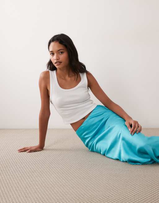 ASOS DESIGN lace hem fishtail maxi skirt in turquoise, 4 of 5