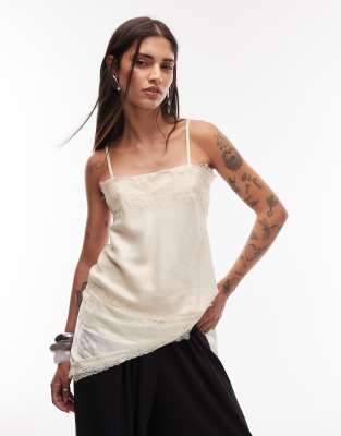 Asos Design Lace Hem Satin Cami Top In White