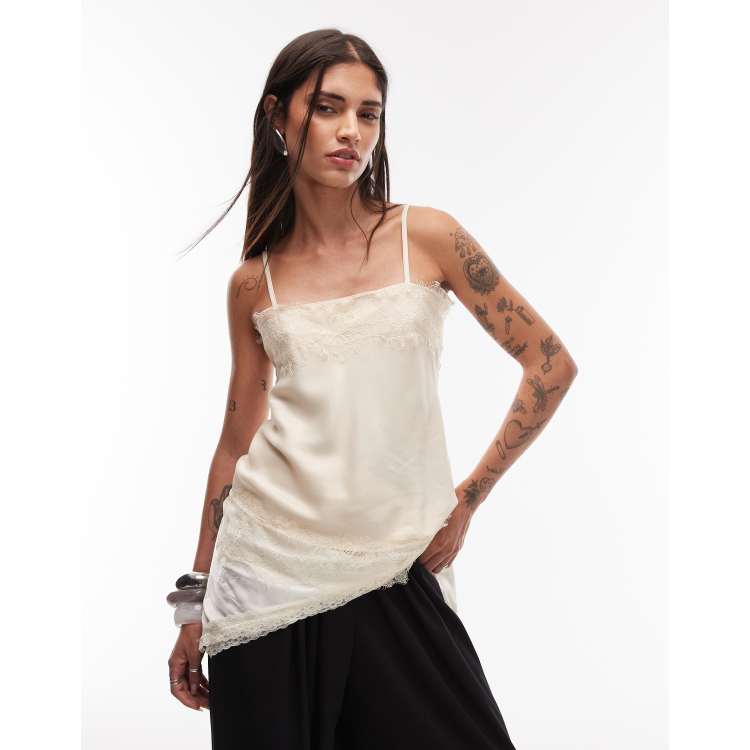 トップス marno Lotta camisole cream ASOS DESIGN lace hem satin cami top in cream | ASOS