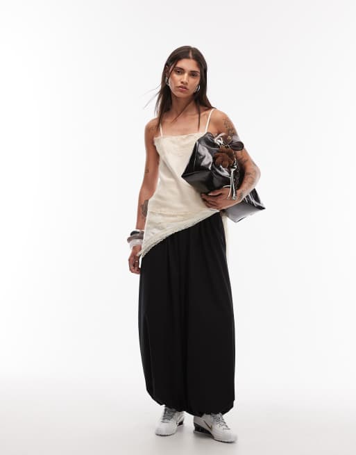 ASOS DESIGN lace hem satin cami top in cream