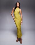 [ASOS DESIGN] ASOS DESIGN lace high neck maxi dress in chartreuse-Green 8 green