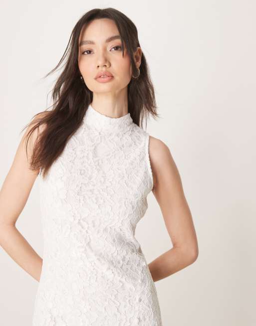ASOS DESIGN lace high neck sleeveless maxi dress in white | ASOS