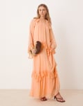 [ASOS DESIGN] ASOS DESIGN lace insert and ruffle detail maxi dress in orange 18 orange