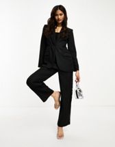 ASOS LUXE Curve pearl velvet suit fitted blazer in black - part of a set