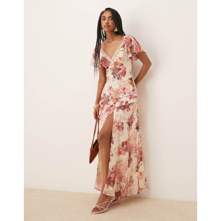 ASOS DESIGN lace insert chiffon midi tea dress in floral print | ASOS