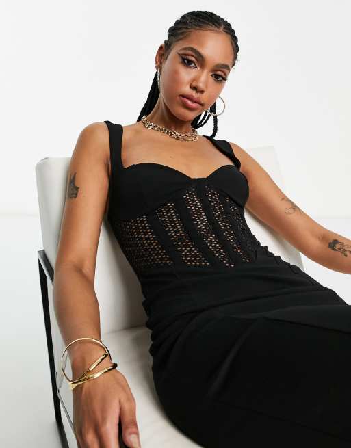 Black corset midi dress sale