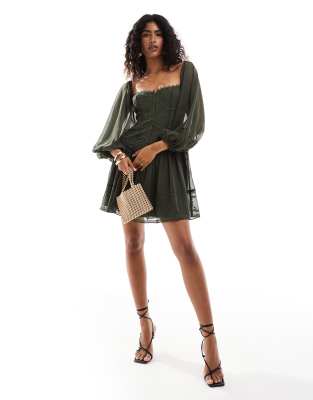 Asos green embroidered dress clearance