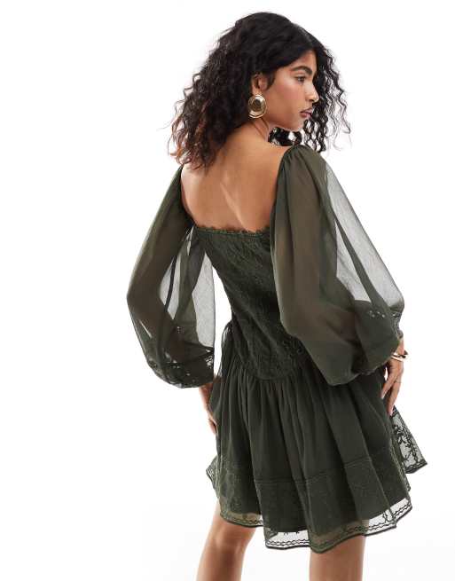 Asos green embroidered dress best sale