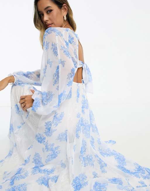 Asos blue 2024 floral maxi dress