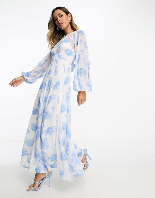 Asos blue best sale floral maxi dress