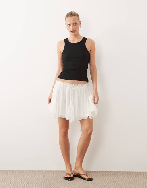 ASOS DESIGN lace insert godet volume mini skirt in cream, 3 of 5