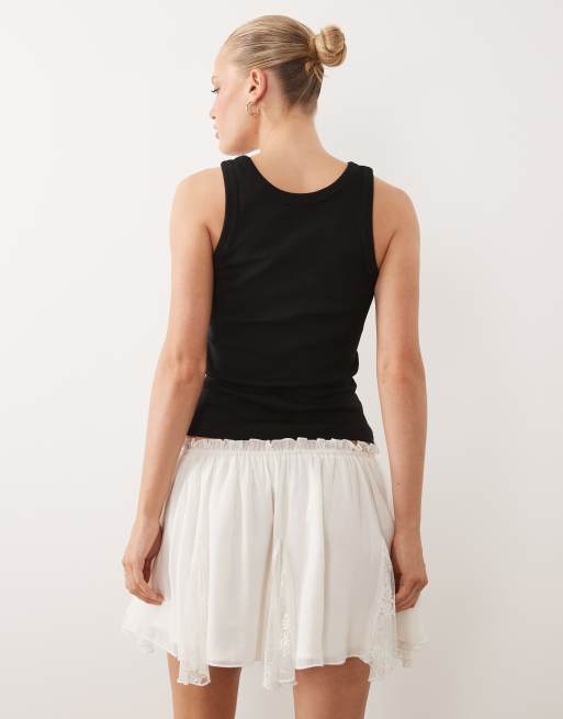 ASOS DESIGN lace insert godet volume mini skirt in cream, 5 of 5