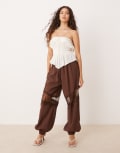 [ASOS DESIGN] ASOS DESIGN lace insert harem pants in chocolate-Brown 14 Chocolate