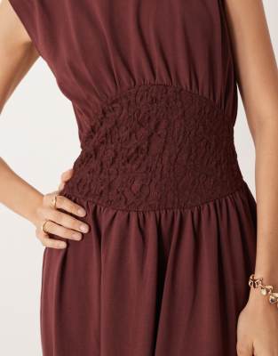Asos Design Lace Insert Maxi Dress In Pink