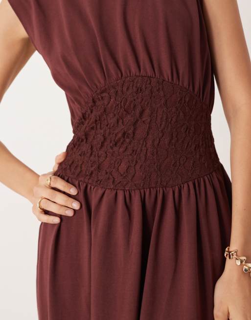 ASOS DESIGN lace insert maxi dress in chocolate | ASOS