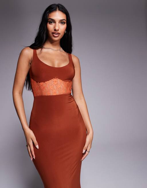 asos rust maxi dress ASOS DESIGN lace insert maxi dress in rust