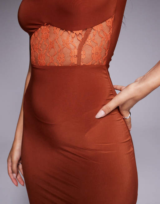 ASOS DESIGN lace insert maxi dress in rust | ASOS