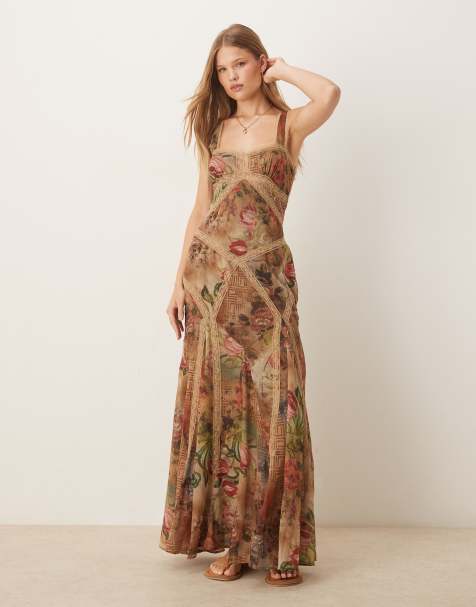 ASOS DESIGN lace insert maxi dress in vintage floral - view 1