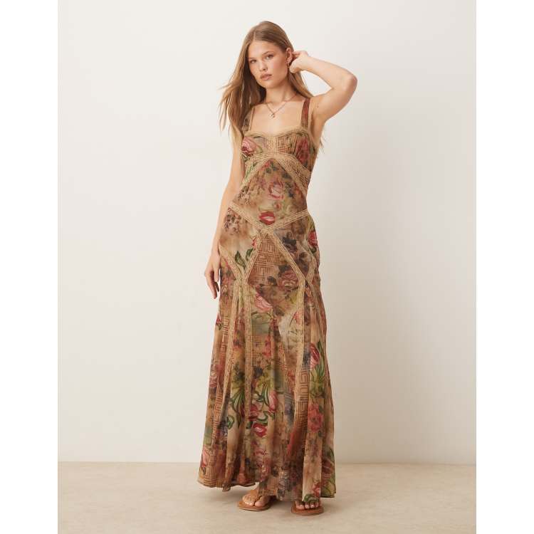 ◎vintage llic gold floral maxi dress ASOS DESIGN lace insert maxi dress in vintage floral | ASOS