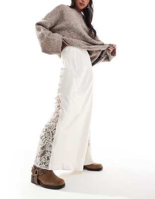 Asos Design Lace Insert Maxi Skirt In White