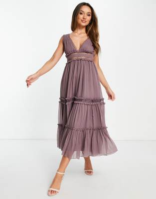 Asos design lace insert shop ruffle back midi prom dress