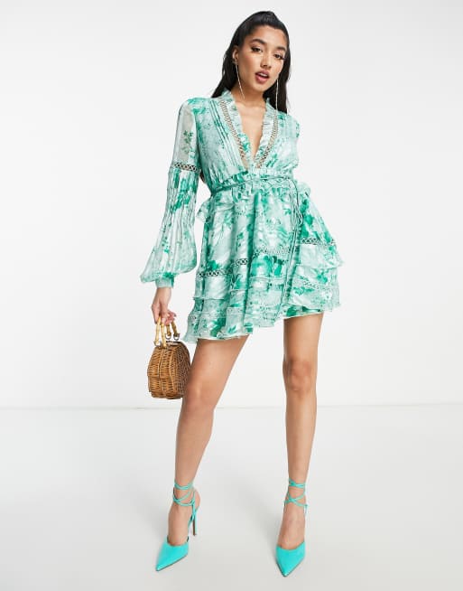 Floral Satin Lace Panel Mini Dress